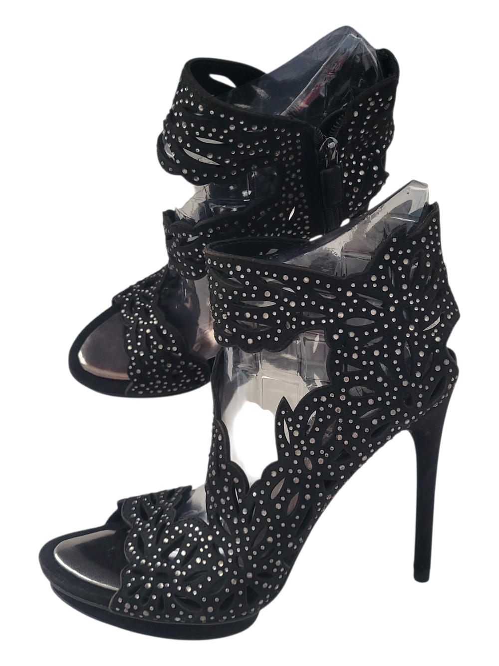 BCBGMaxAzria Black Studded Cutout High Heel Sandals